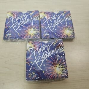 VTG NOS Lot (3) DesignWare Happy Birthday Fireworks Party Napkins 16ct 25x25.4cm